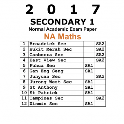 2017 Secondary 1 Normal Academic (NA) Maths Exam Papers (Set A) (soft copy)