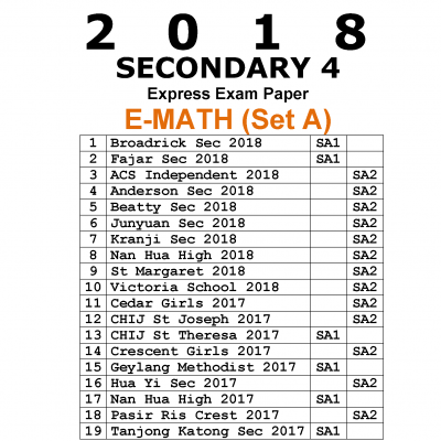 2018 Secondary 4 Express E Maths Exam Paper (Set A) (soft copy)