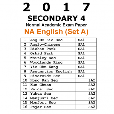 2017 Secondary 4 Normal Academic (NA) English Exam Papers (Set A) (soft copy)