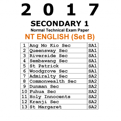 2017 Secondary 1 Normal Technical (NT) English Exam Papers (Set B) (soft copy)