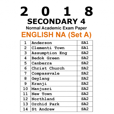 2018 Secondary 4 Normal Academic (NA) English Exam Papers (Set A) (soft copy)