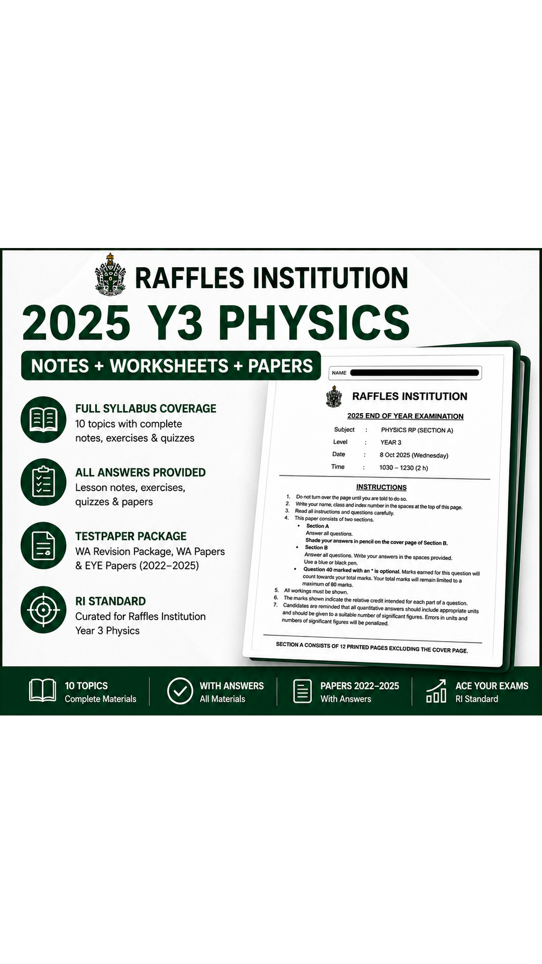 2025 RI Raffles Institution Year 3 Sec 3 IP Physics Full Year File, Notes, Worksheets and Exam Papers (soft copy)