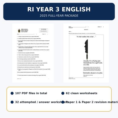 2025 RI Raffles Institution Year 3 Sec 3 English Full Year Notes, Worksheets and Exam Papers (soft copy)