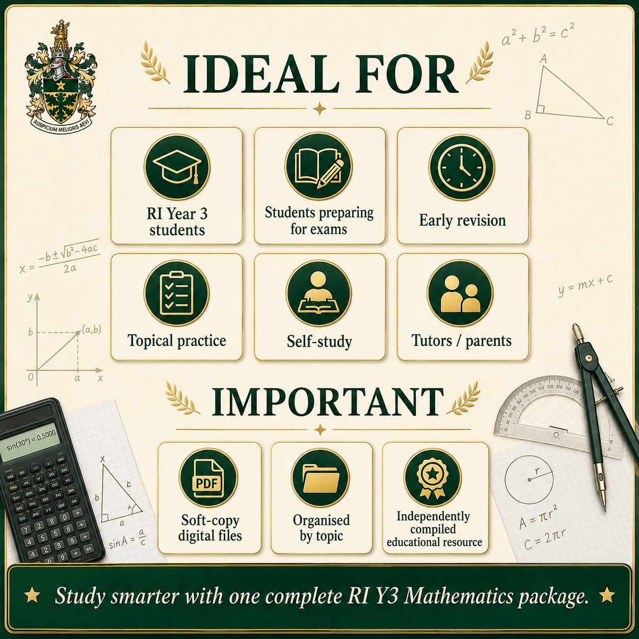 2025 RI Raffles Institution Year 3 Sec 3 IP Math (AMath & EMath) Full Year File, Notes, Worksheets, Revision Package and Exam Papers (soft copy) - Image 3