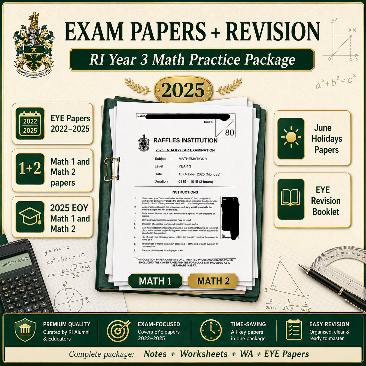2025 RI Raffles Institution Year 3 Sec 3 IP Math (AMath & EMath) Full Year File, Notes, Worksheets, Revision Package and Exam Papers (soft copy) - Image 4